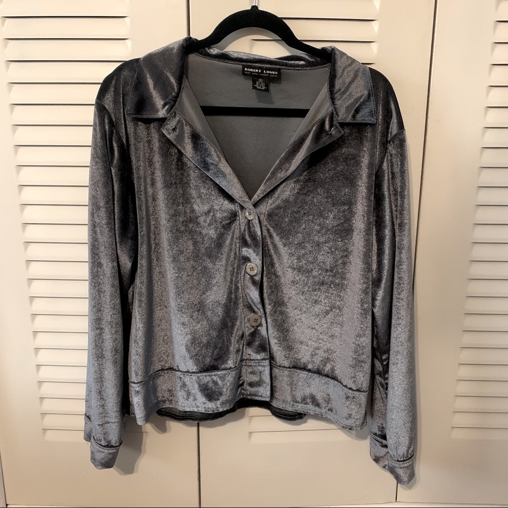 Robert Louis XL Grey Velvet Button Up